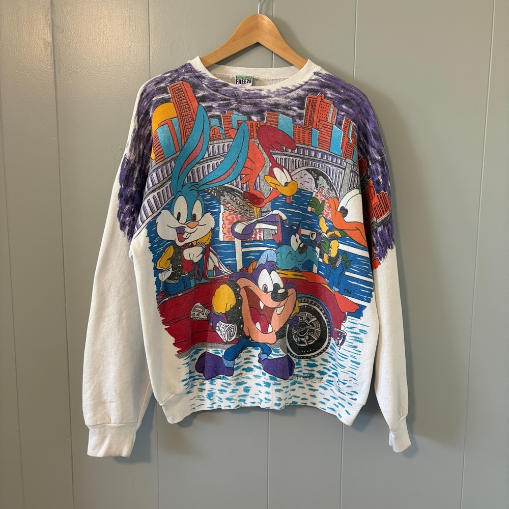 Vintage 90s Tiny Toon Adventures City Slickers All Over Graphic Sweatshirt Large
